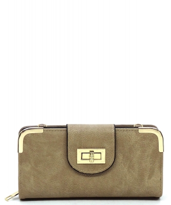 Fashion Turn Lock Crossbody Wallet AD041 STONE